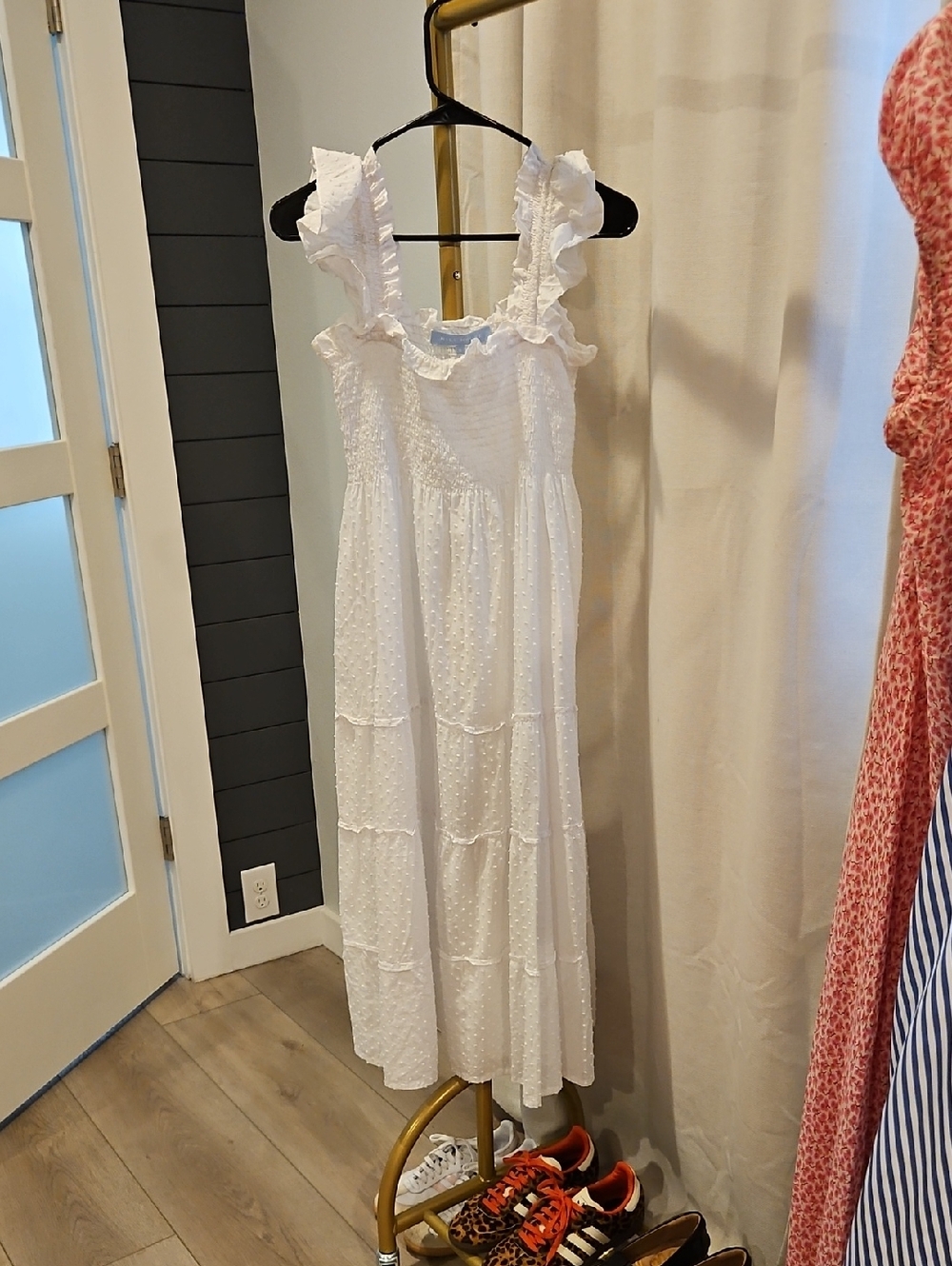Hill House White Ruffled Smocked Top